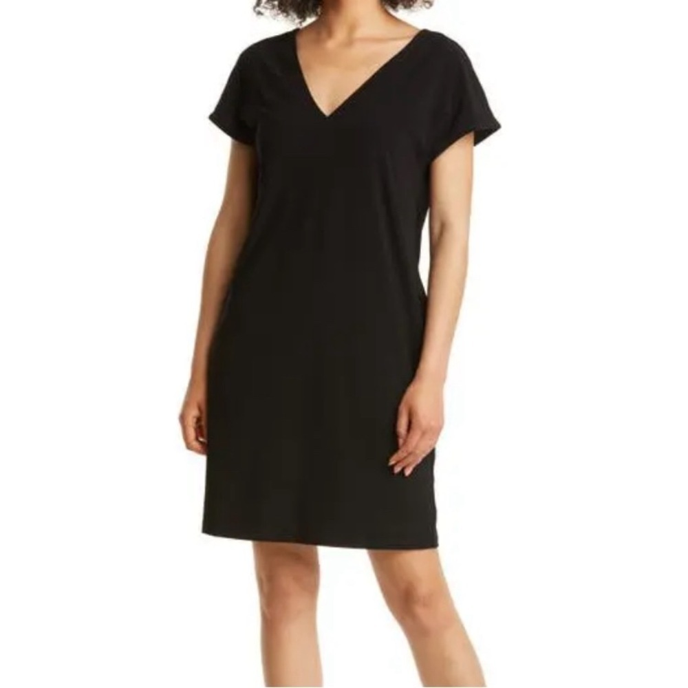 Halogen Dolman sleeve v neck t shirt dress with pockets Ladies size xs Black